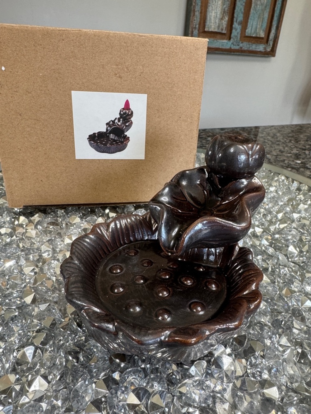 Decorative Dark Brown Ceramic Lotus Incense Burner